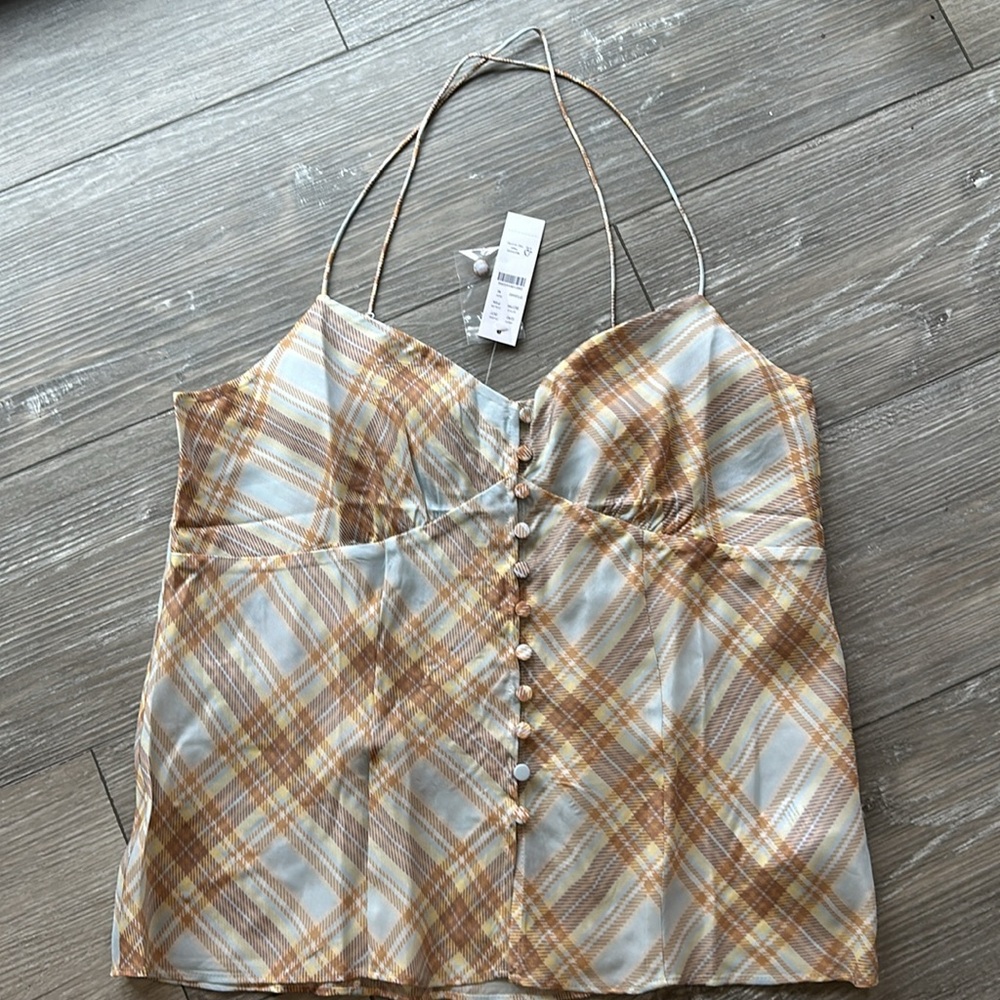 NWT J.Crew Button-front Camisole Top in Golden Hour Tartan - Picture 4 of 12